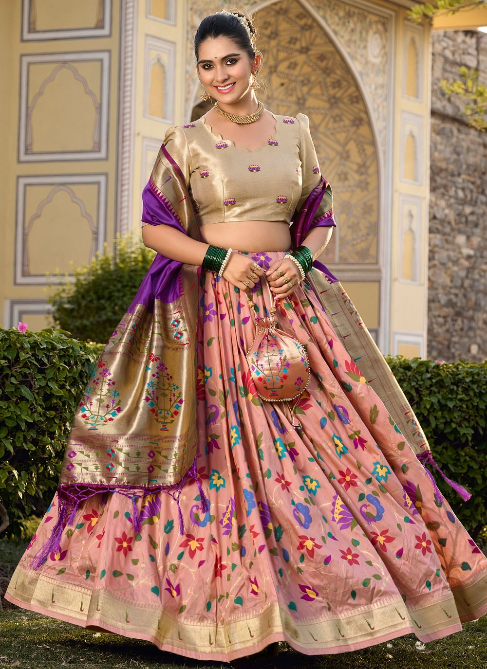 Weaving Zari Jacquard Silk A - Line Lehenga - L1731