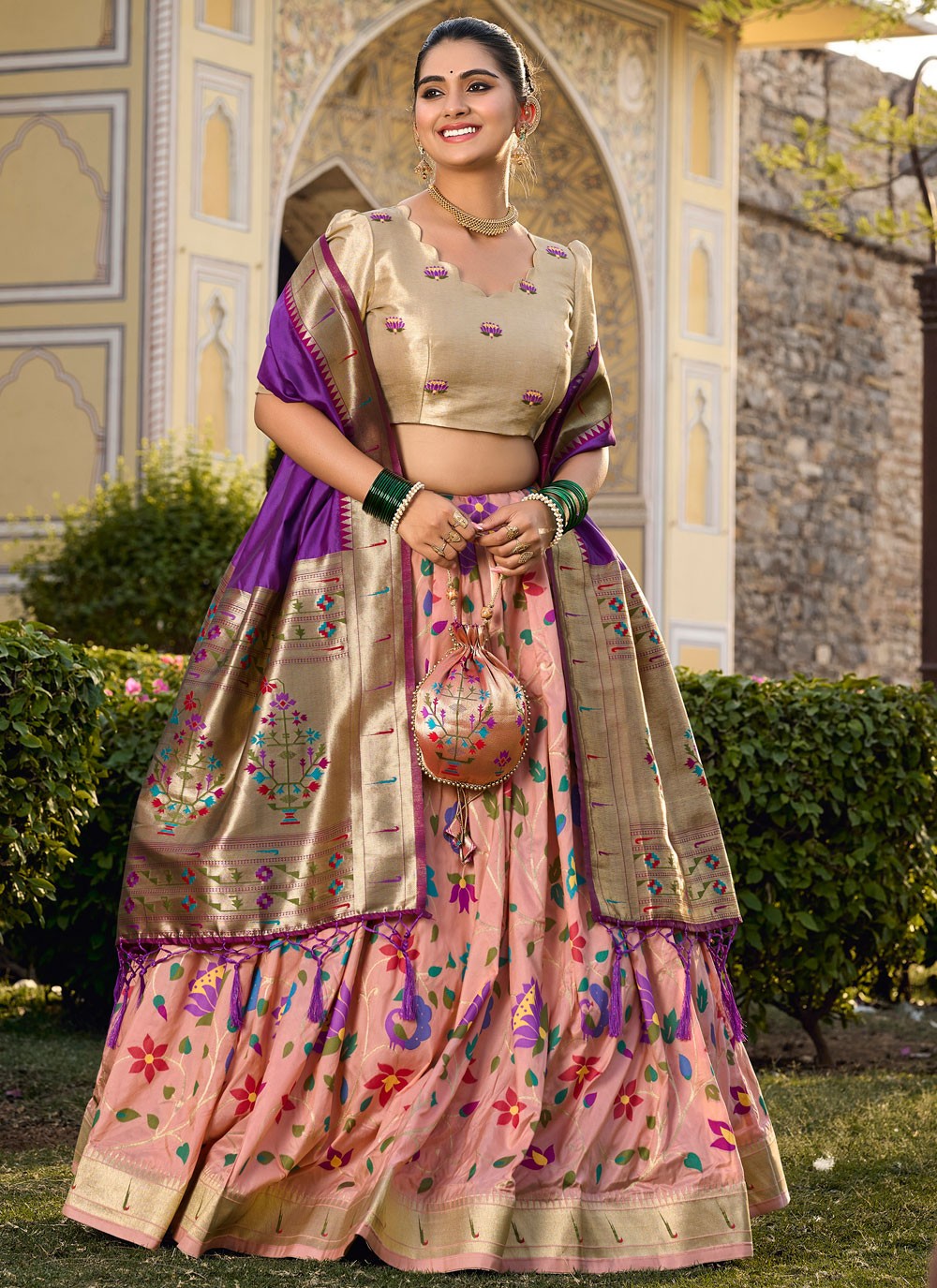 Weaving Zari Jacquard Silk A - Line Lehenga - L1731