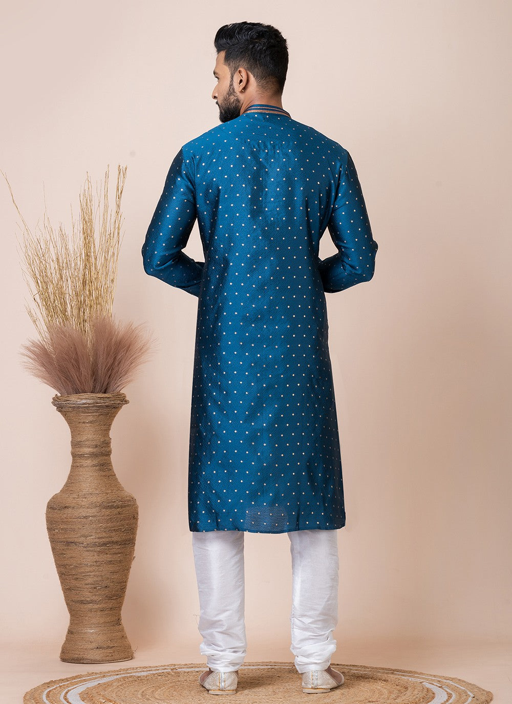 Printed Jacquard Silk Rama Kurta Pyjama - M8555