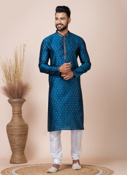 Printed Jacquard Silk Rama Kurta Pyjama - M8555