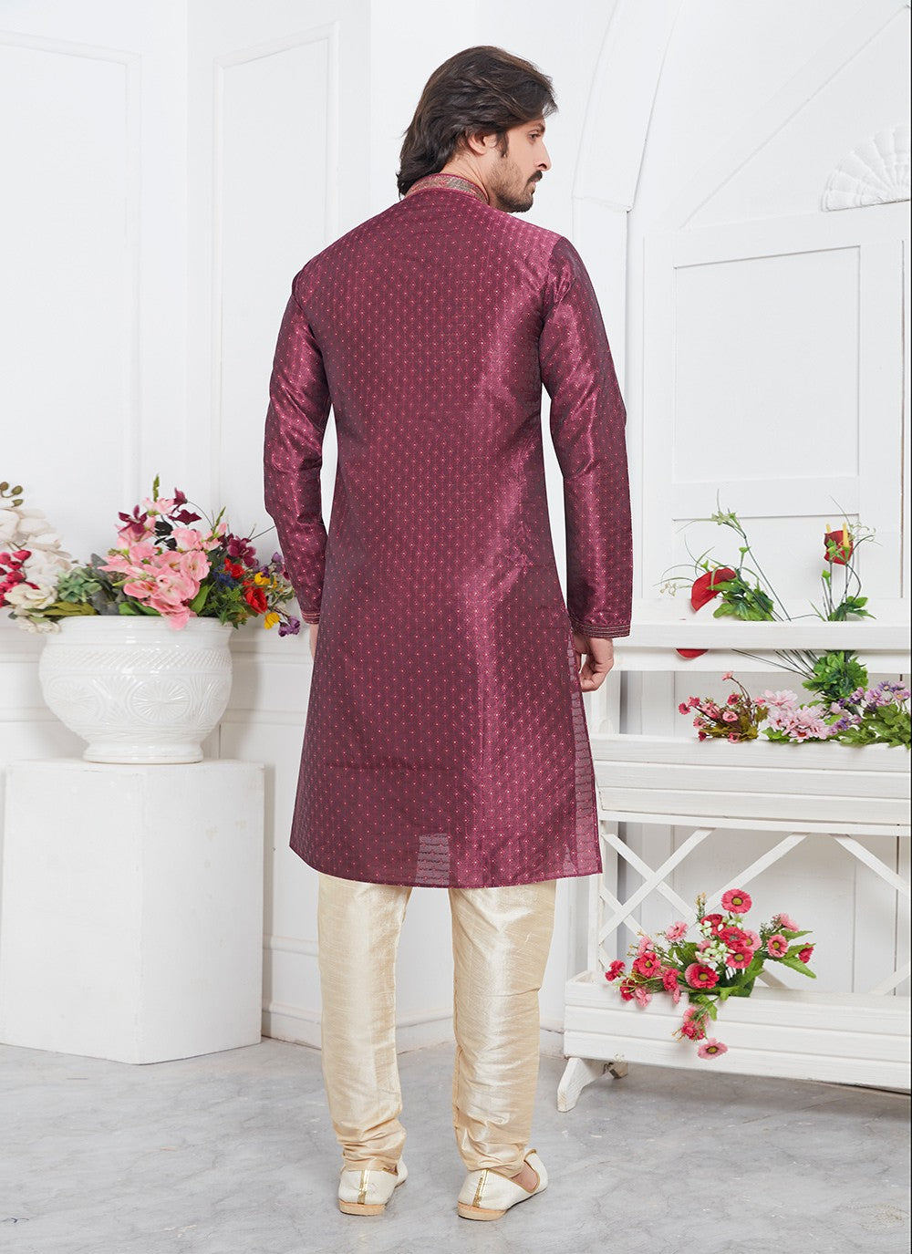 Pintex Brocade, Jacquard Silk Purple Kurta Pyjama - M7768