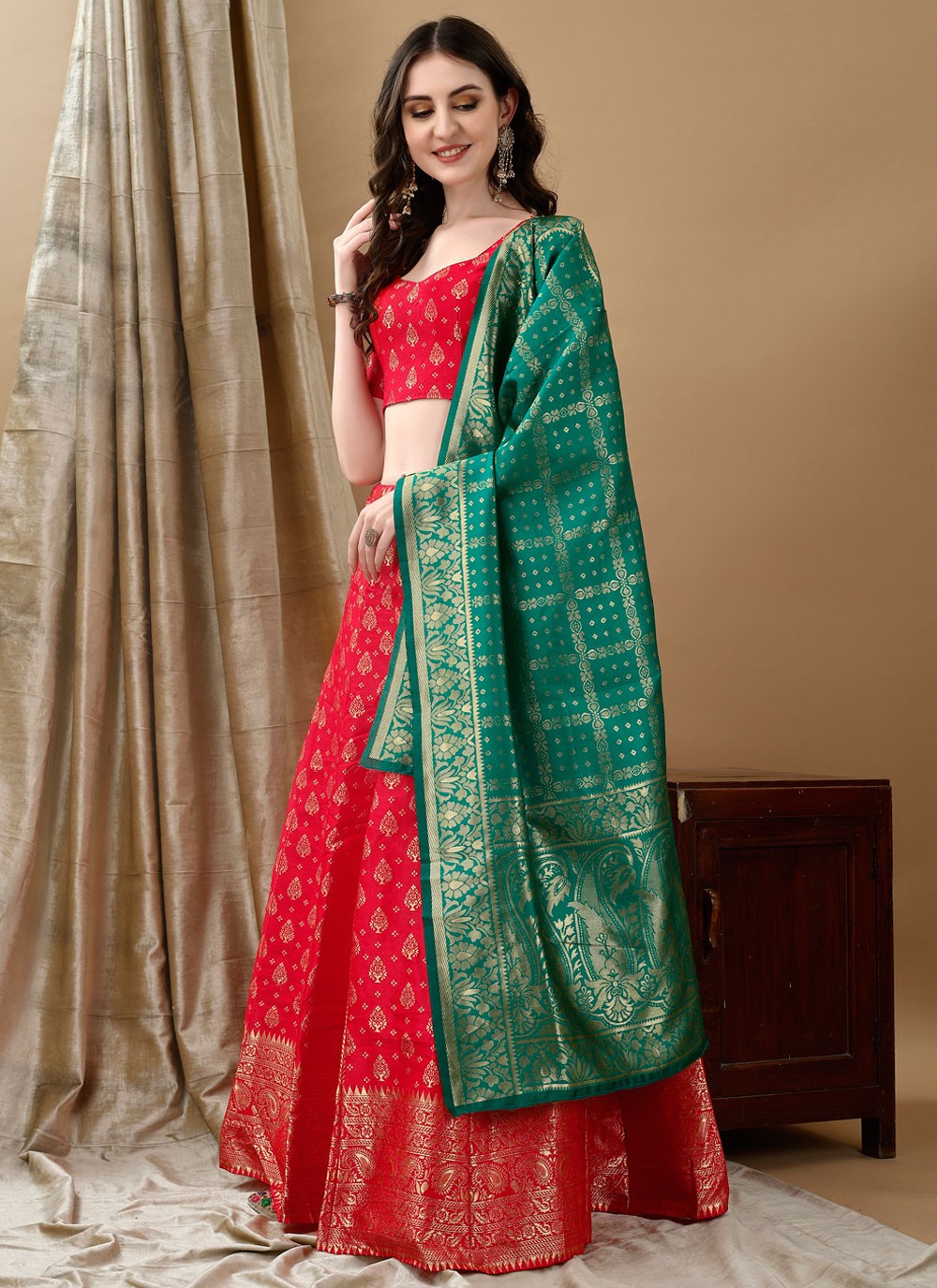 Jacquard Work Jacquard Silk A - Line Lehenga - L2180