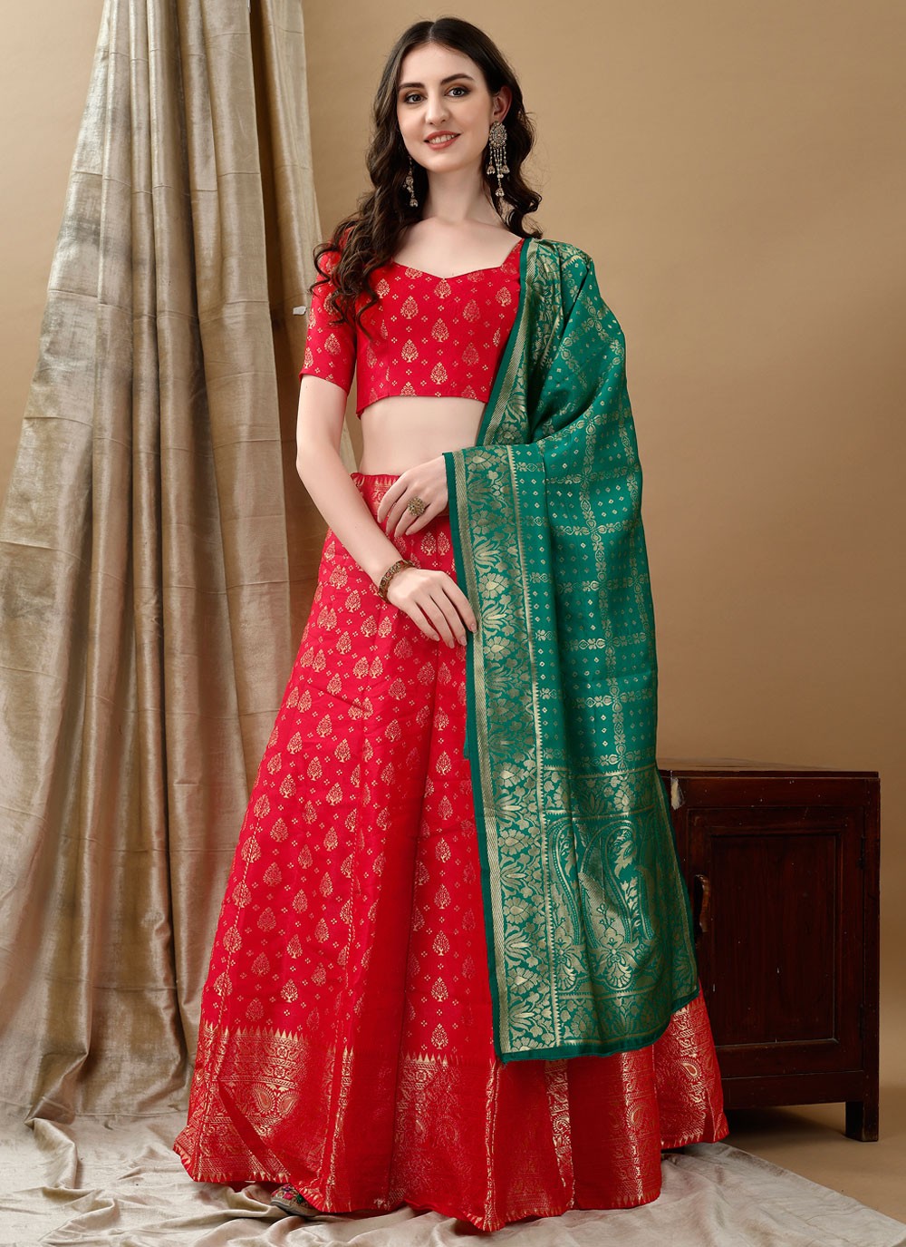 Jacquard Work Jacquard Silk A - Line Lehenga - L2180