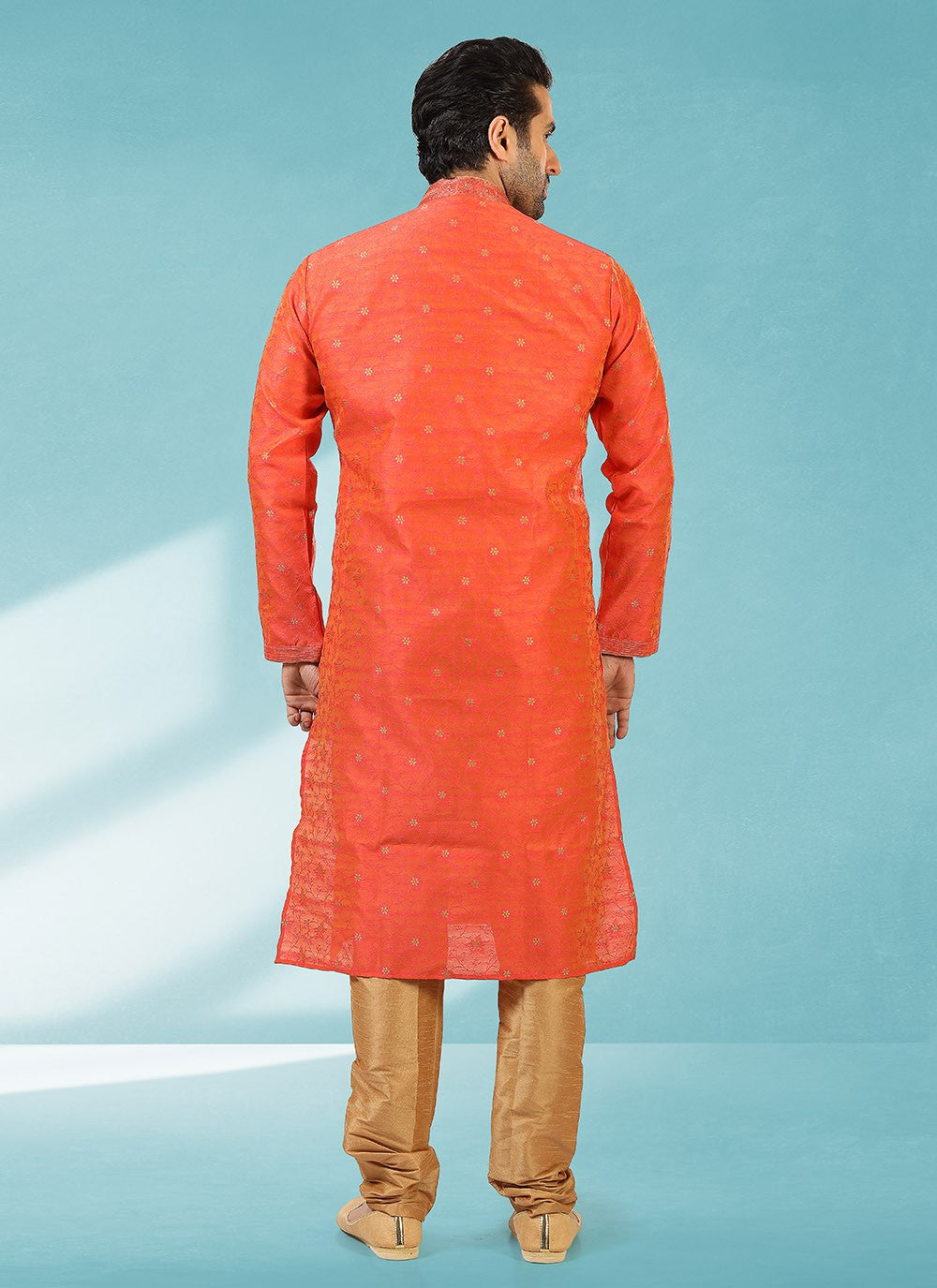 Plain Brocade, Jacquard Silk Rust Kurta Pyjama - M2311