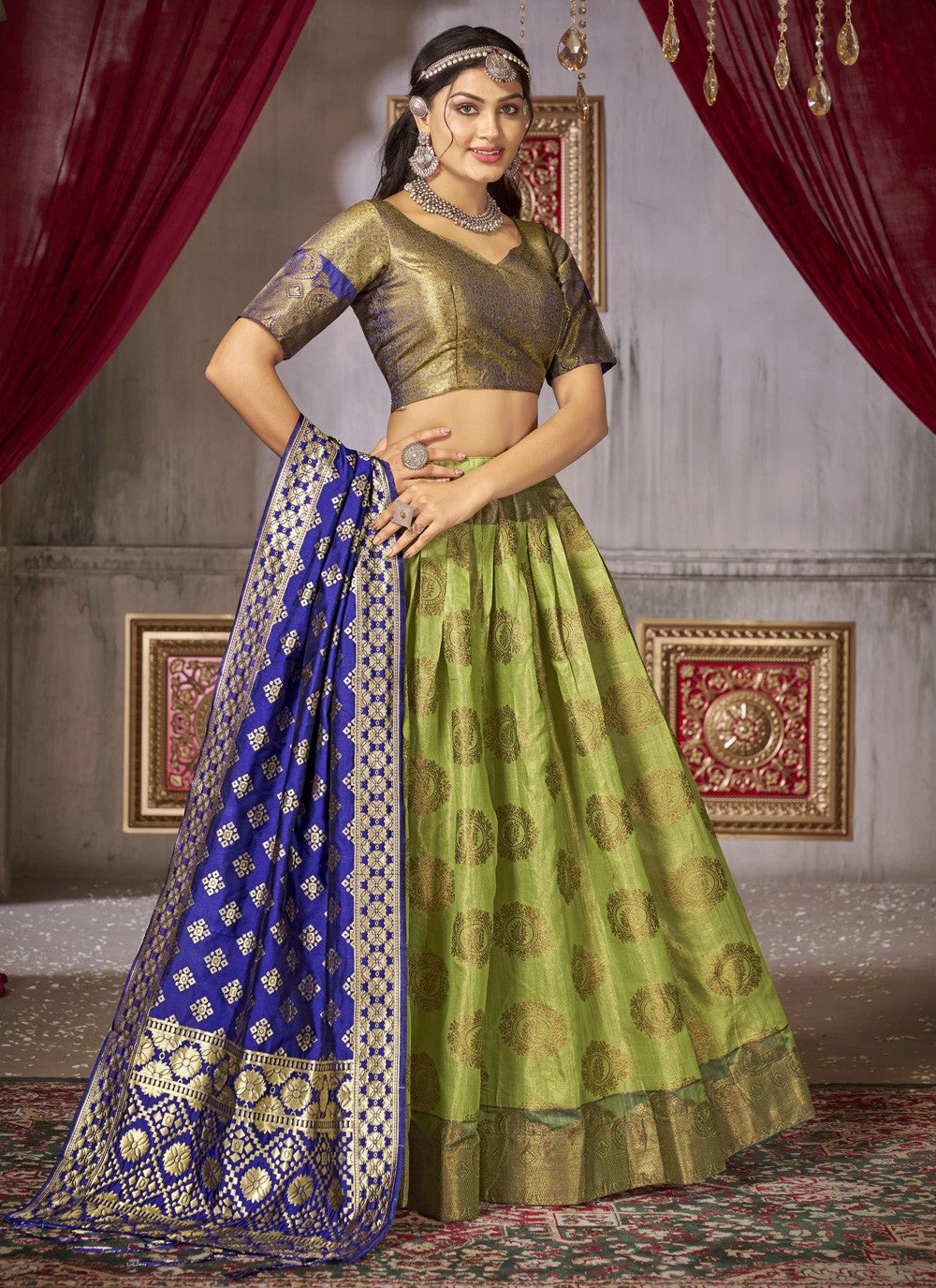 Weaving Zari Jacquard Silk A - Line Lehenga - L1241