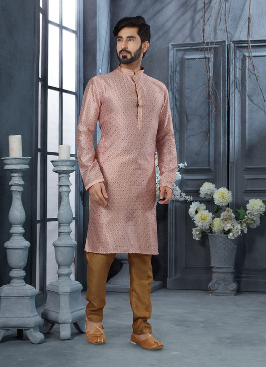 Thread Jacquard Pink Kurta Pyjama - M3036