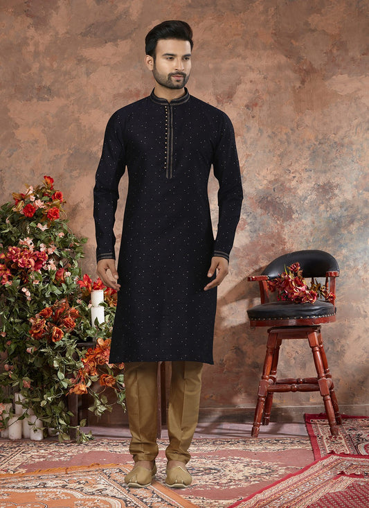 Thread Jacquard Navy Blue Kurta Pyjama - M3032