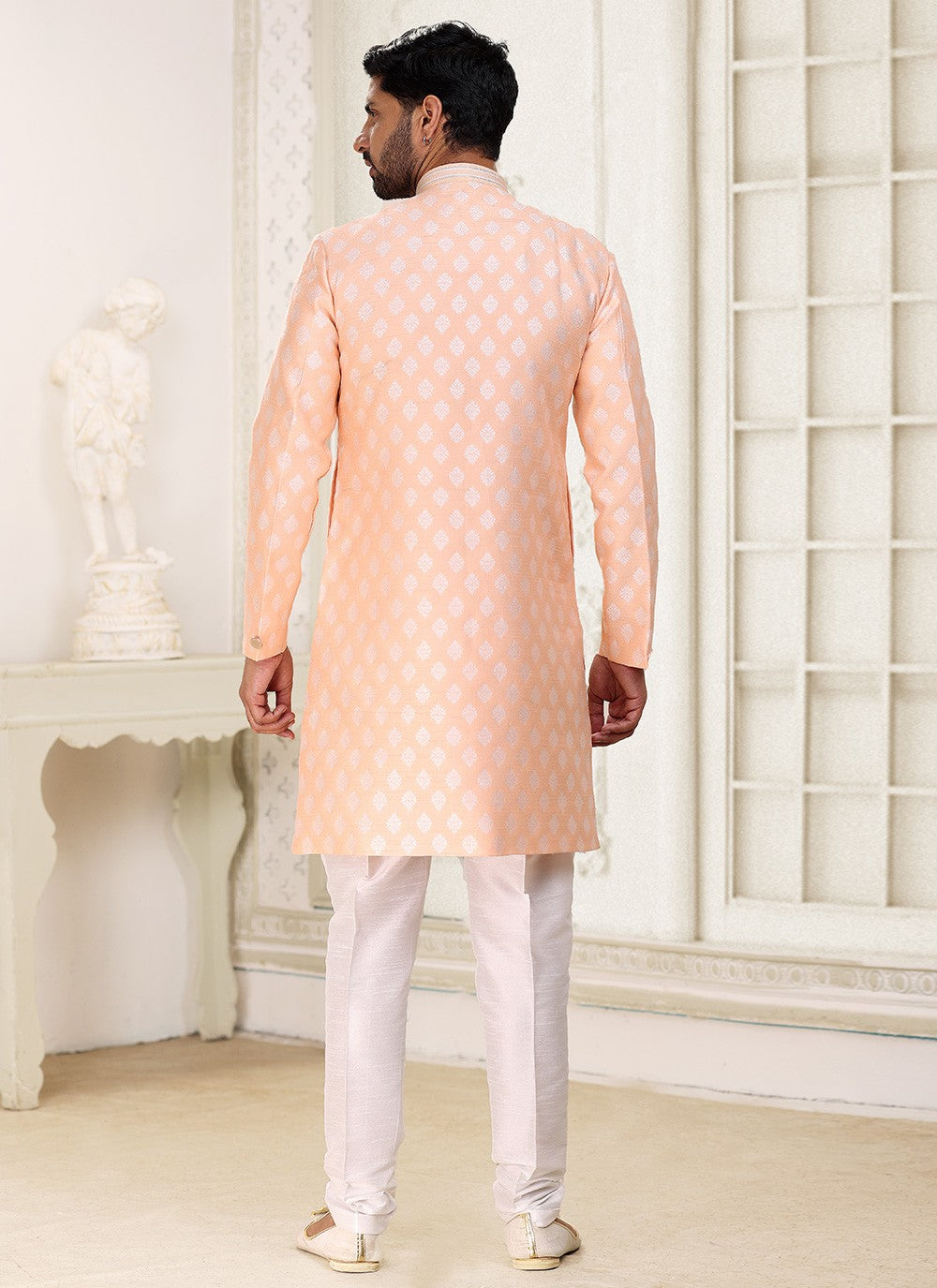 Jacquard Work Banarasi Jacquard Peach Indo Western - M5280