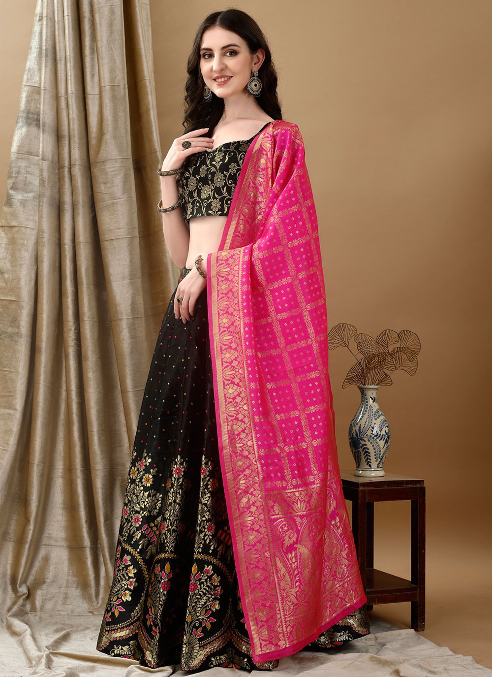 Jacquard Work Jacquard Silk A - Line Lehenga - L2180