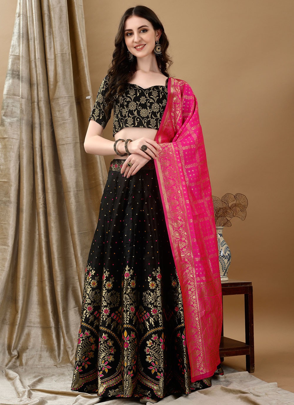 Jacquard Work Jacquard Silk A - Line Lehenga - L2180