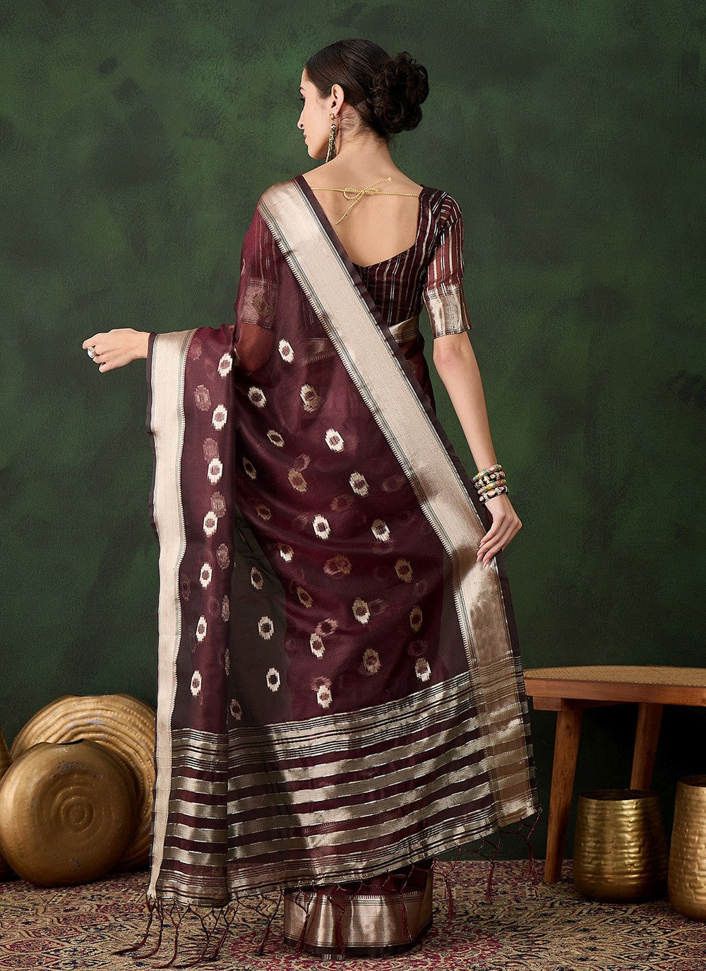 Classic Jacquard Work Khadi, Organza Saree - S10470