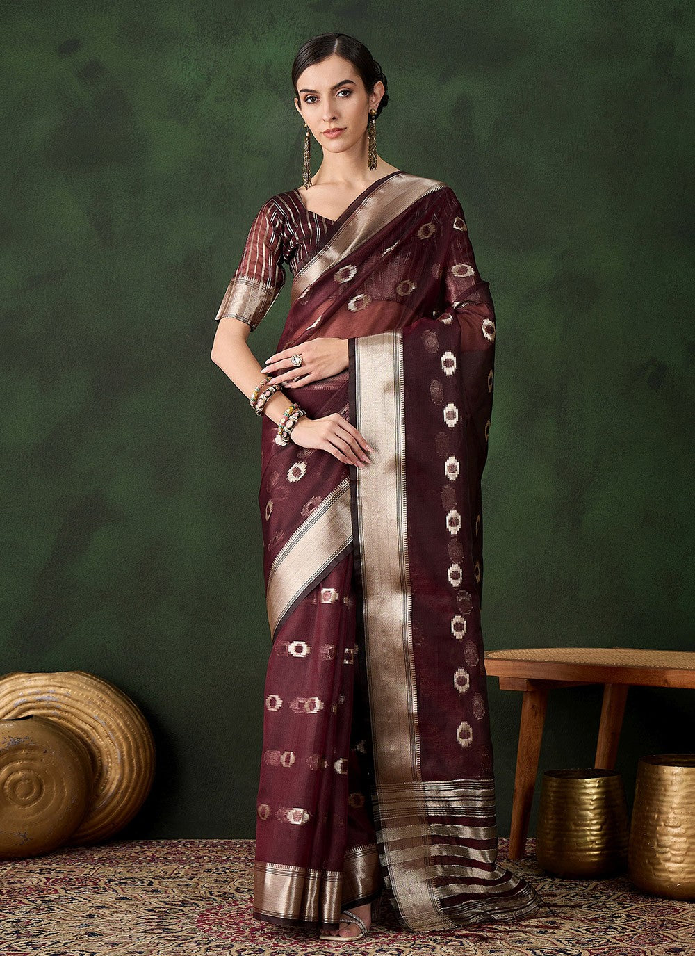 Classic Jacquard Work Khadi, Organza Saree - S10470