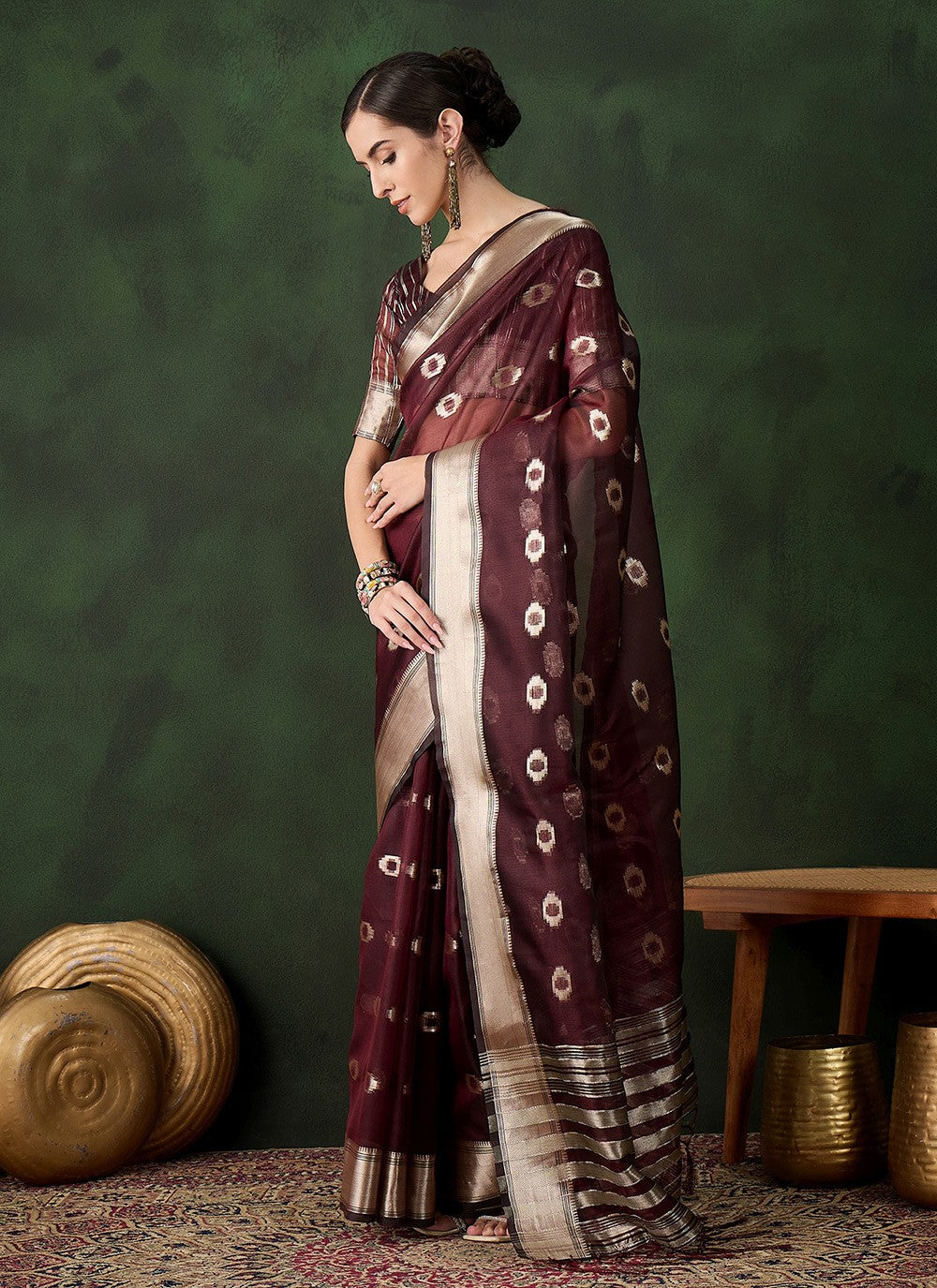 Classic Jacquard Work Khadi, Organza Saree - S10470