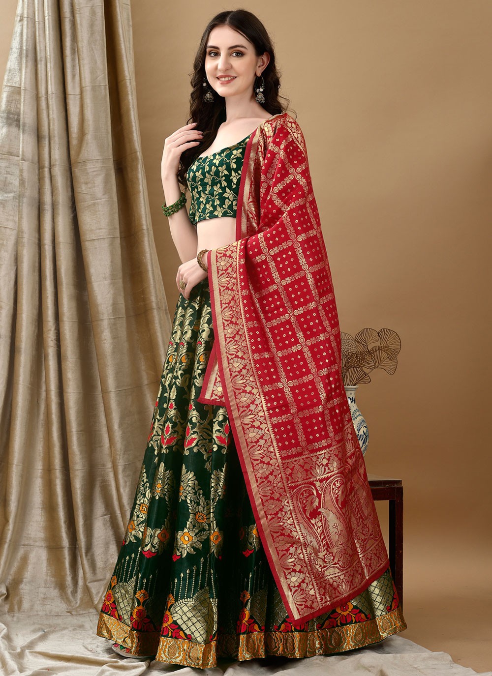 Jacquard Work Jacquard Silk A - Line Lehenga - L2180