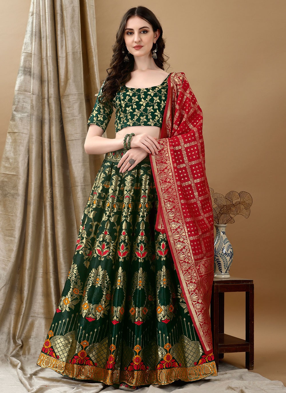 Jacquard Work Jacquard Silk A - Line Lehenga - L2180