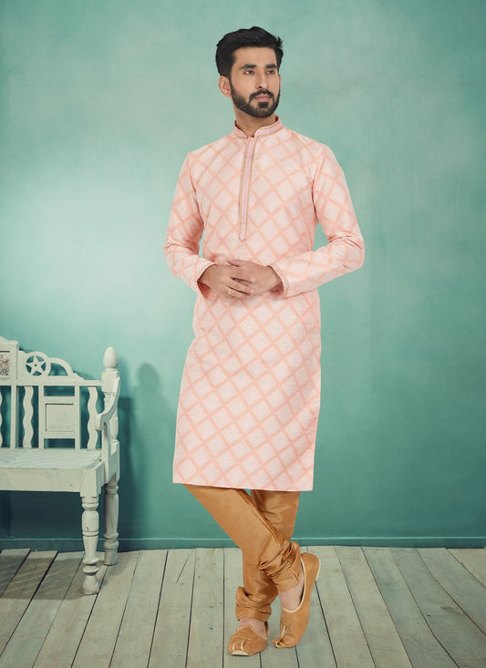 Jacquard Work Jacquard Silk Pink Kurta Pyjama - M4931