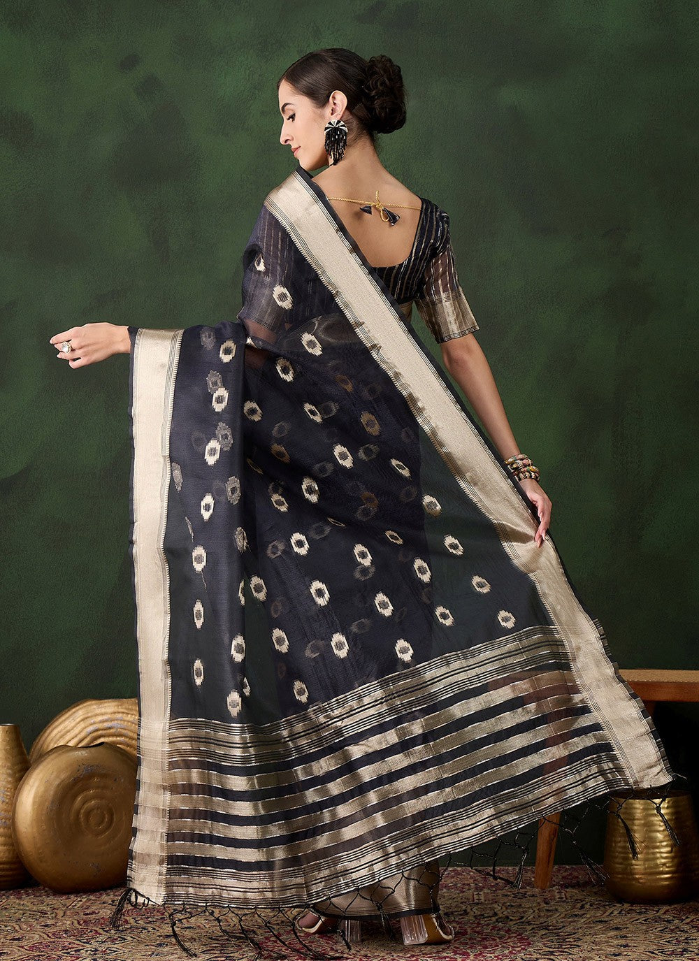 Classic Jacquard Work Khadi, Organza Saree - S10470