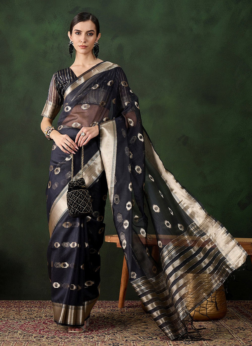 Classic Jacquard Work Khadi, Organza Saree - S10470