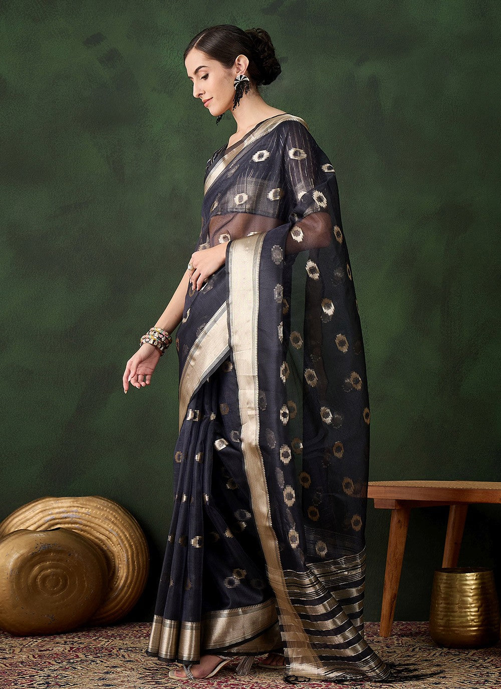 Classic Jacquard Work Khadi, Organza Saree - S10470