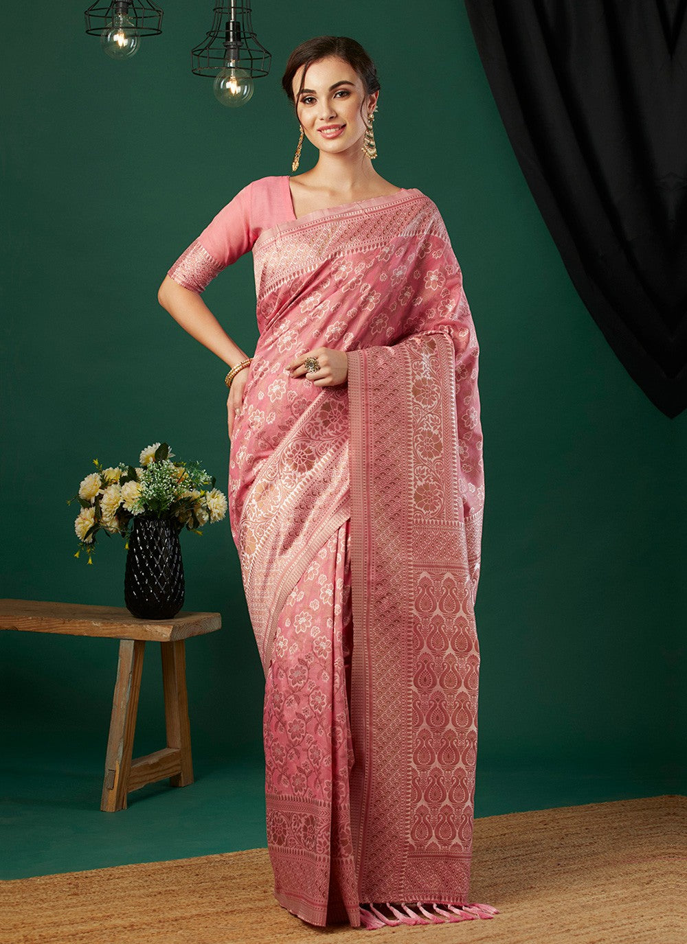 Casual Jacquard Work Linen Grey Saree - S11258