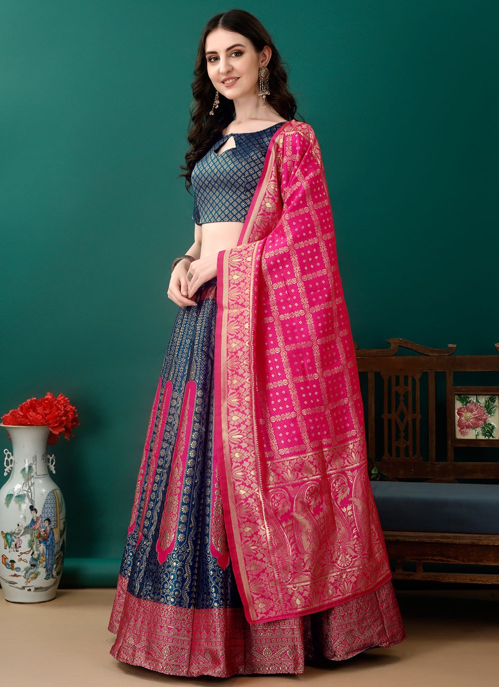 Jacquard Work Jacquard Silk A - Line Lehenga - L2168