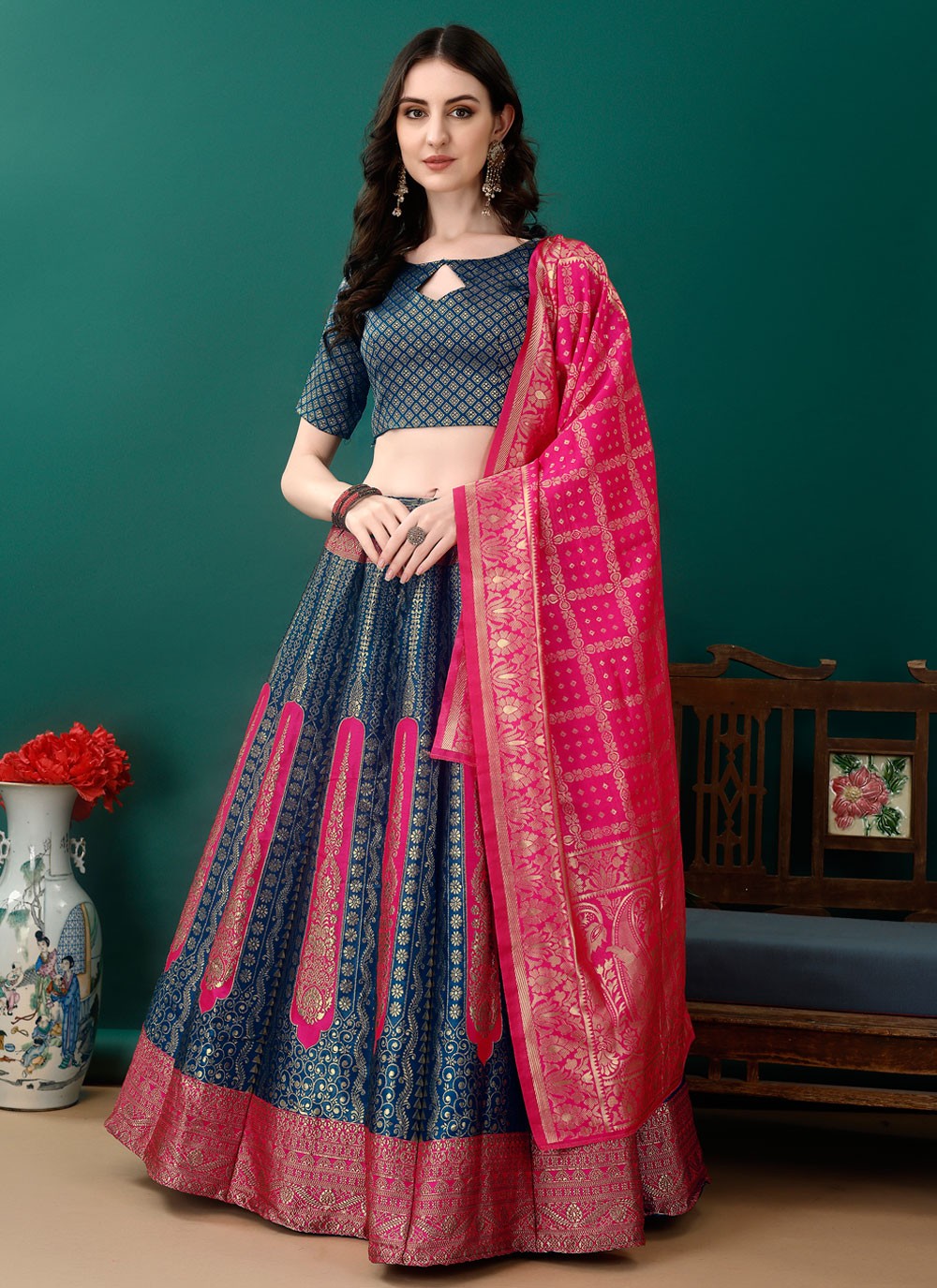 Jacquard Work Jacquard Silk A - Line Lehenga - L2168