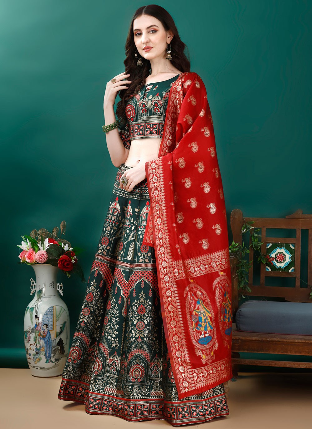 Jacquard Work Jacquard Silk A - Line Lehenga - L2168