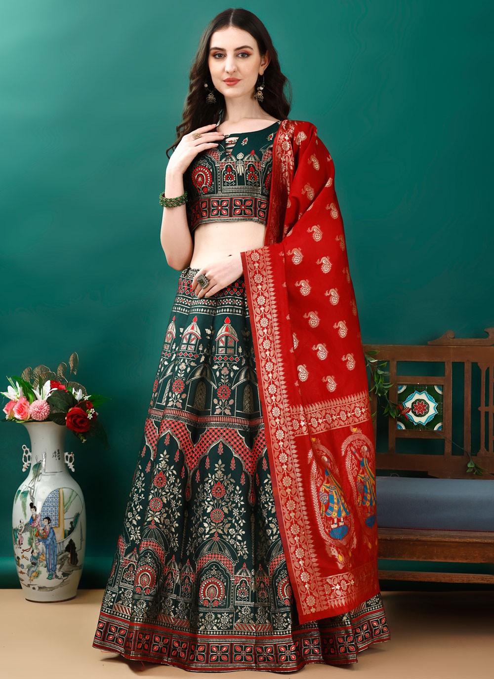 Jacquard Work Jacquard Silk A - Line Lehenga - L2168