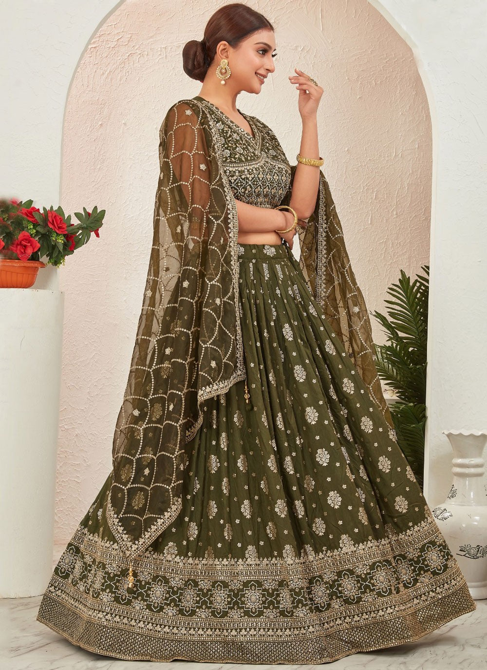 Embroidered Pure Dola Lehenga - L3088