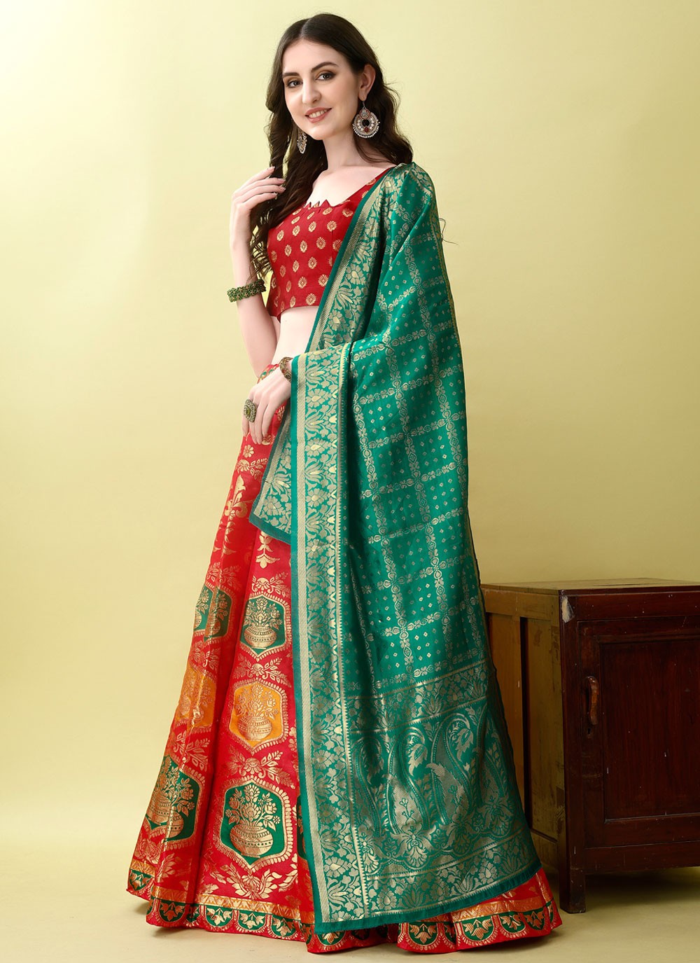 Jacquard Work Jacquard Silk A - Line Lehenga - L2168