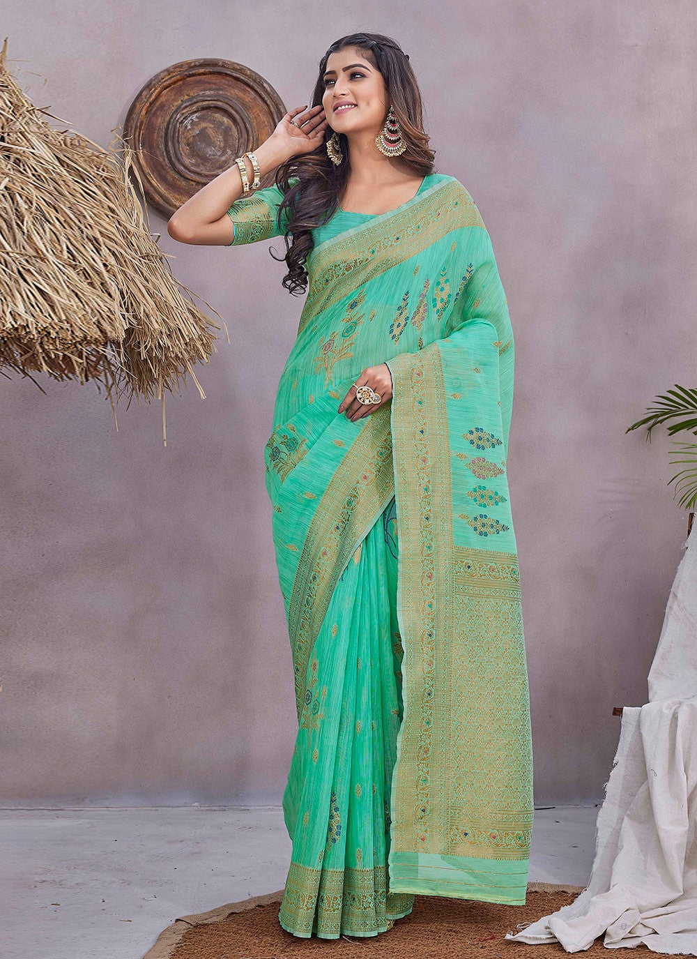 Classic Digital Print Linen Pink Saree - S10937