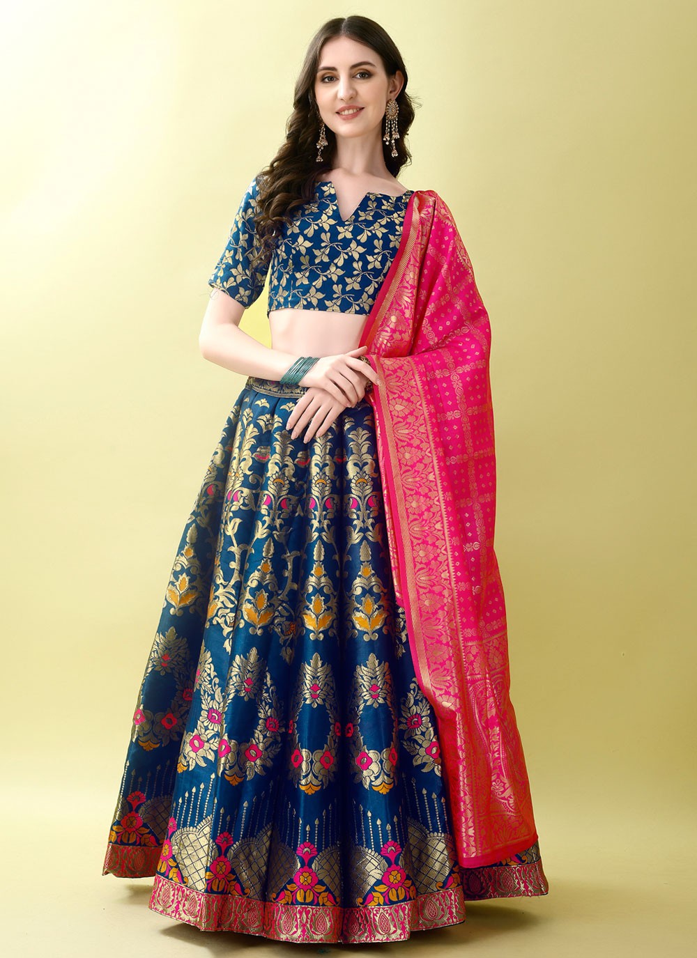 Jacquard Work Jacquard Silk A - Line Lehenga - L2180