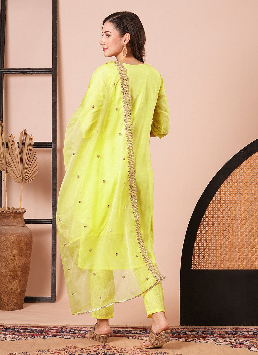 Embroidered Jacquard Pant Style Suit - T4479