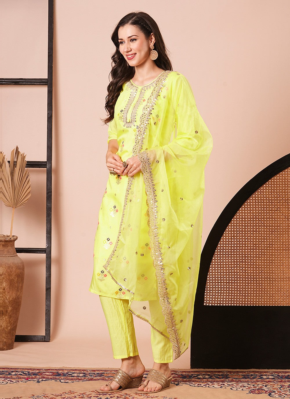 Embroidered Jacquard Pant Style Suit - T4479