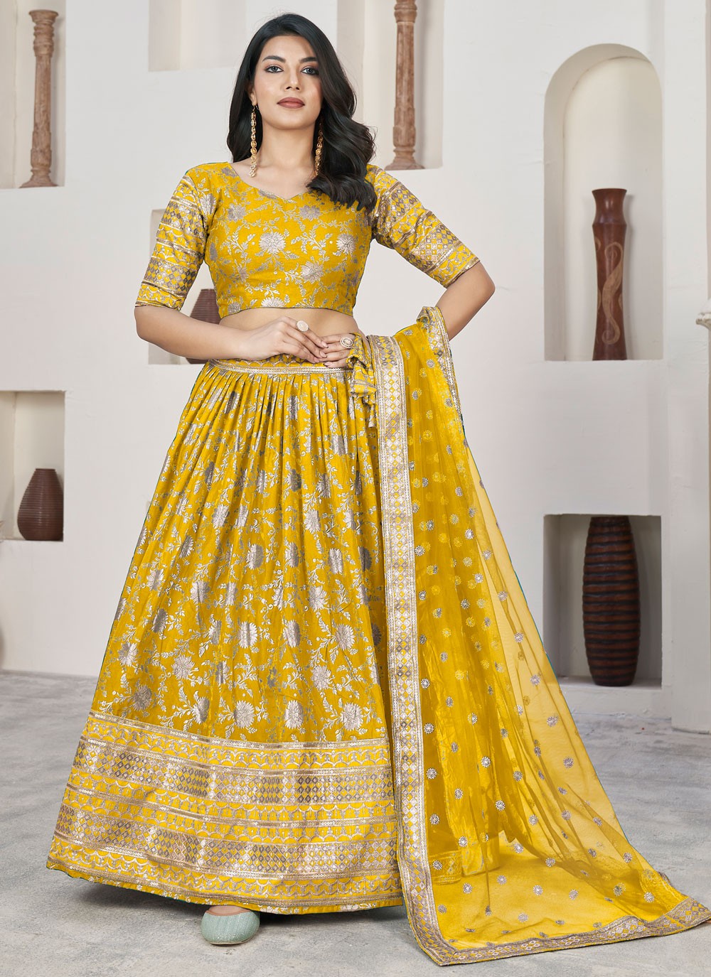 Embroidered Jacquard A - Line Lehenga - L1644