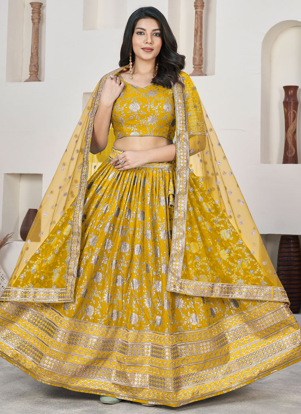 Embroidered Jacquard A - Line Lehenga - L1644