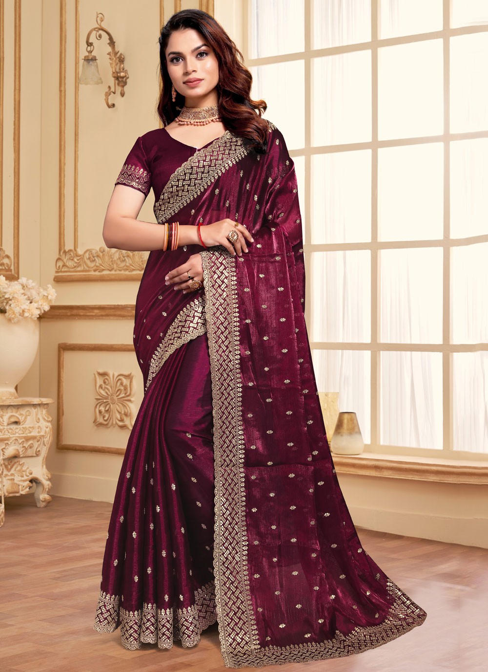 Classic Embroidered Jimmy Chu Saree - S8634