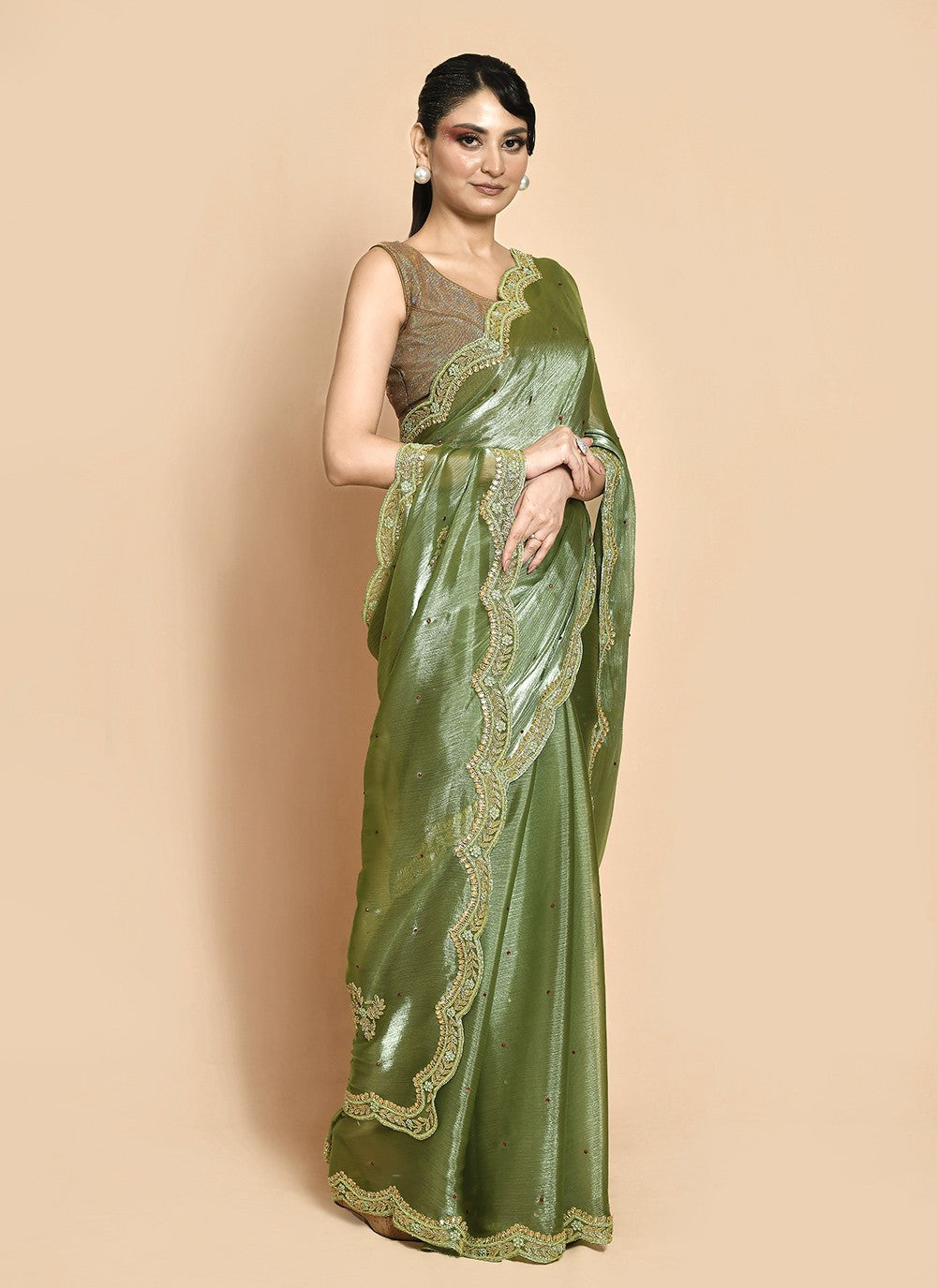 Traditional Hand Embroidery Georgette Saree - S9257