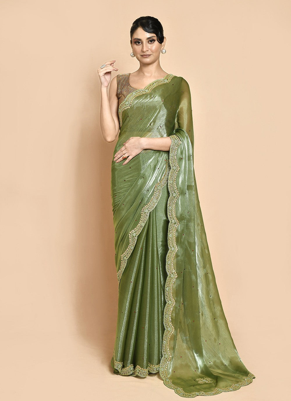 Traditional Hand Embroidery Georgette Saree - S9257