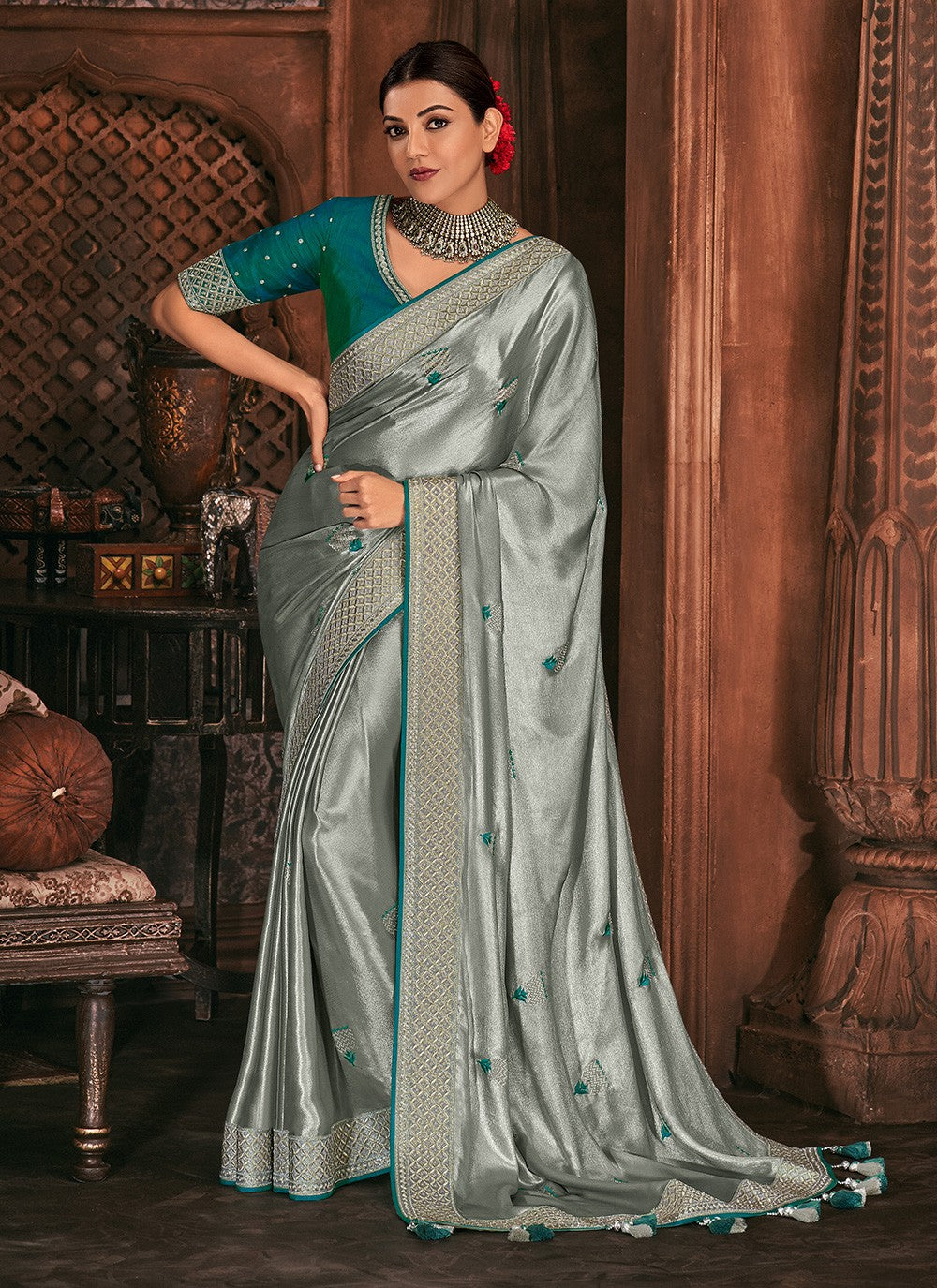 Traditional Embroidered Fancy Fabric Saree - S1070