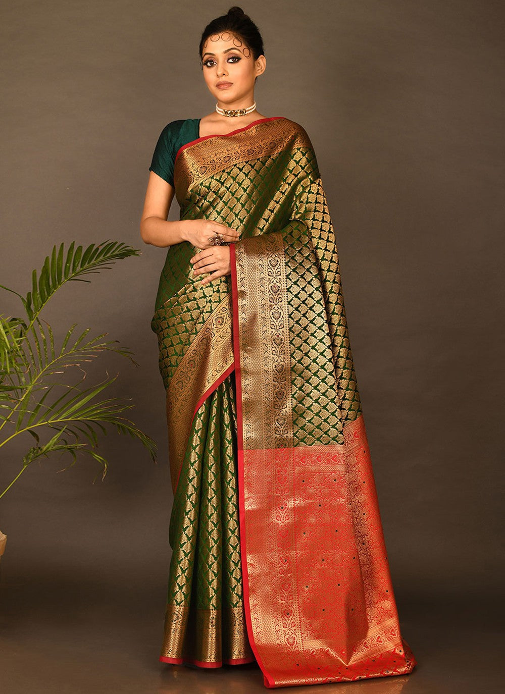 Trendy Embroidered Kanchipuram Silk Saree - S1707