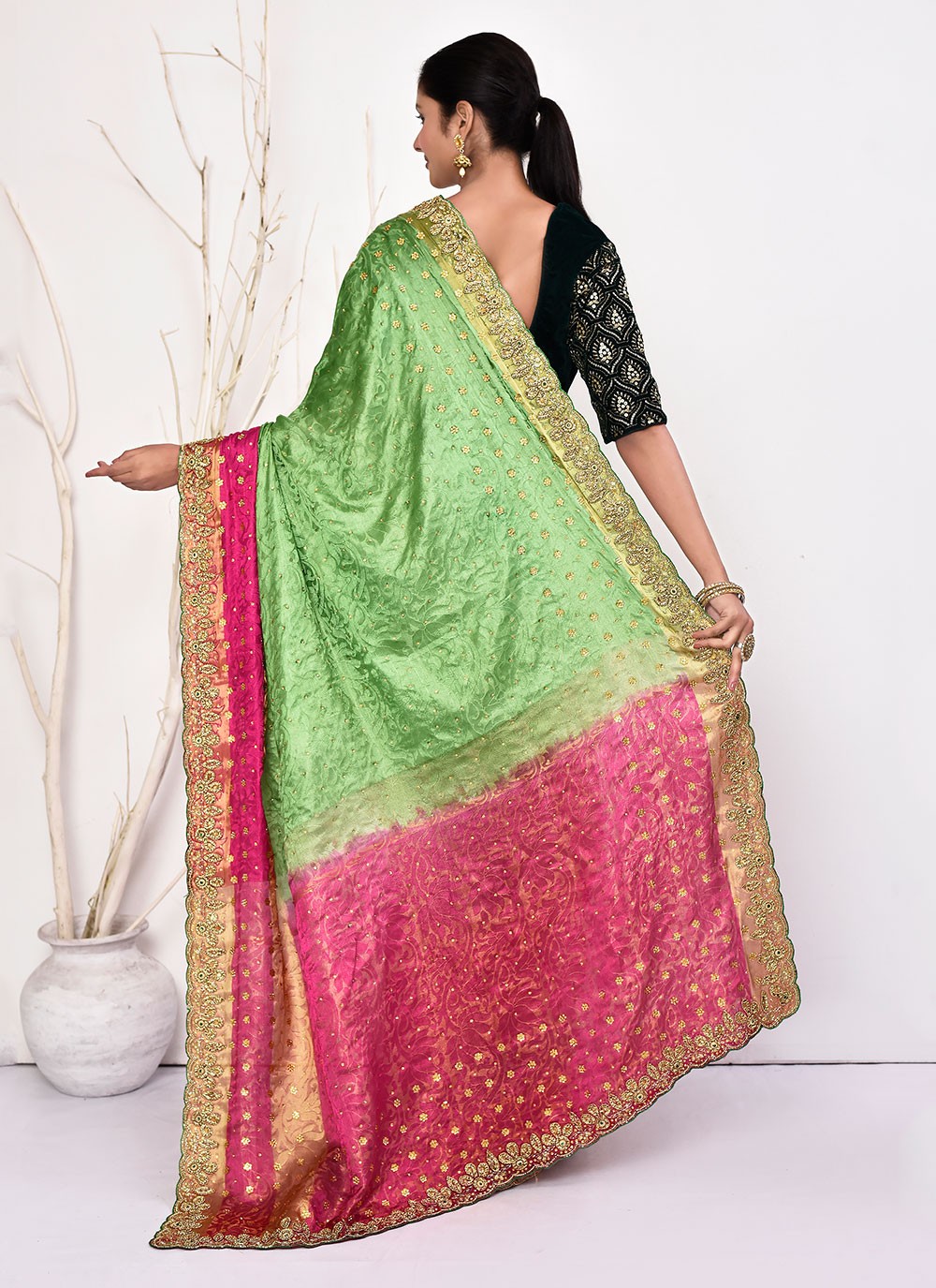 Contemporary Hand Embroidery Georgette Saree - S5499