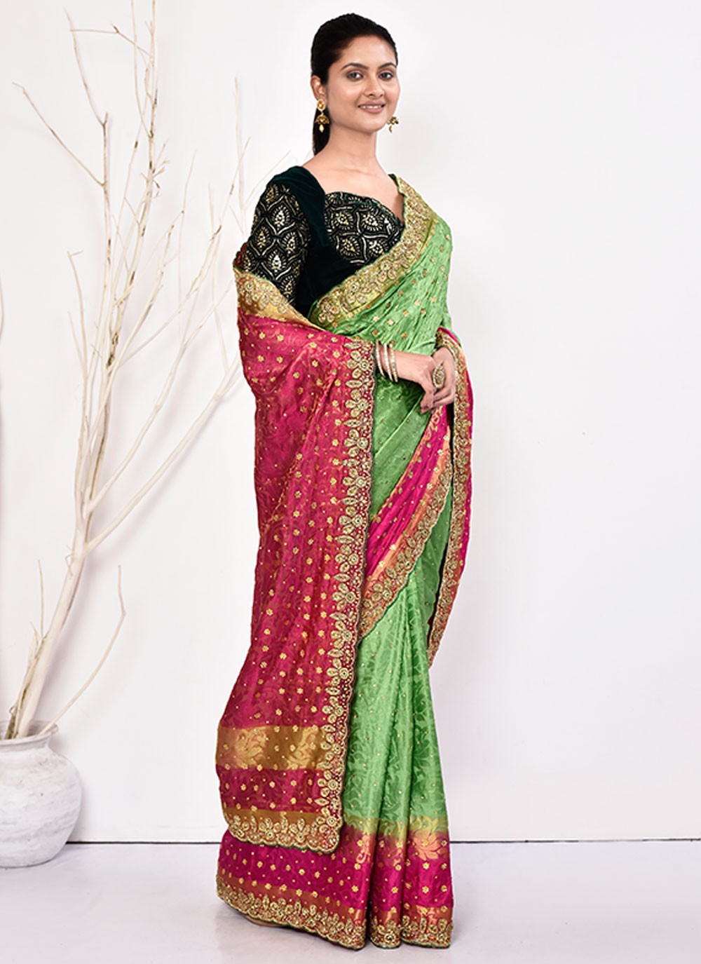 Contemporary Hand Embroidery Georgette Saree - S5499