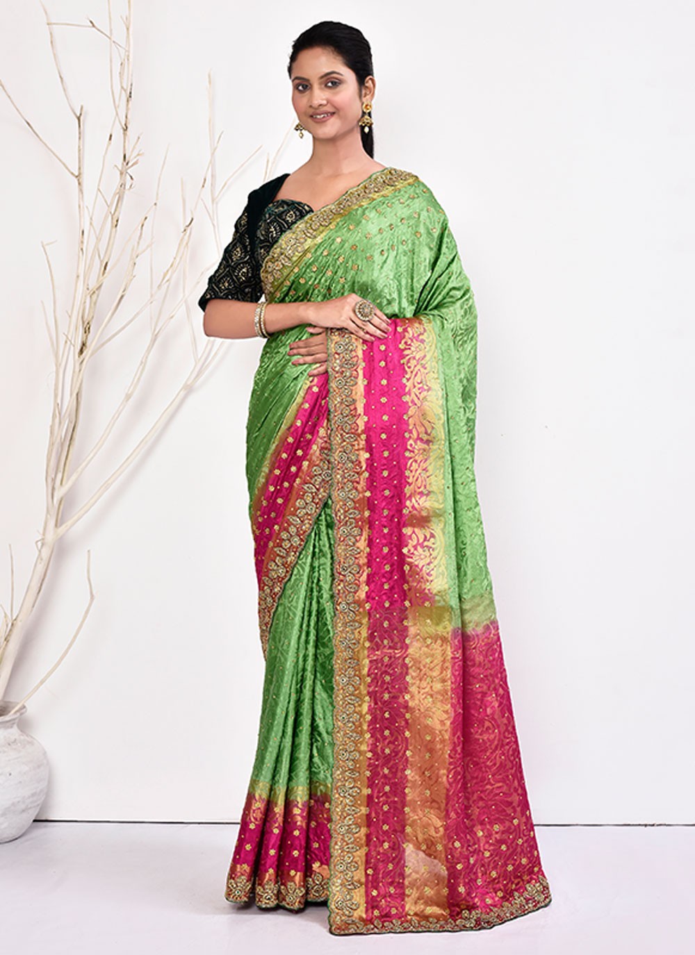 Contemporary Hand Embroidery Georgette Saree - S5499