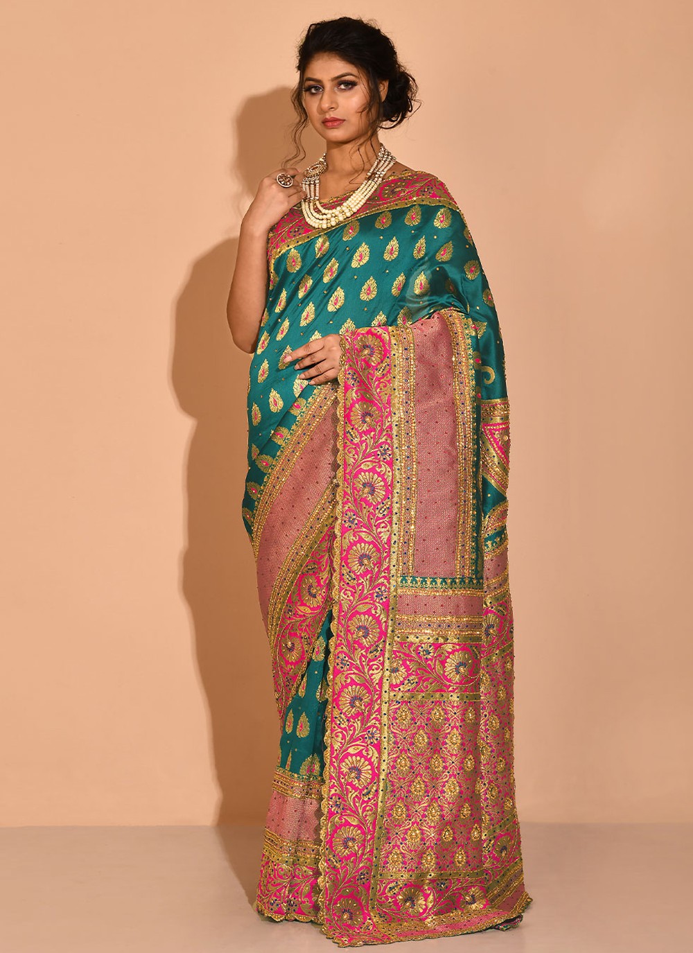 Trendy Embroidered Kanchipuram Silk Saree - S1707