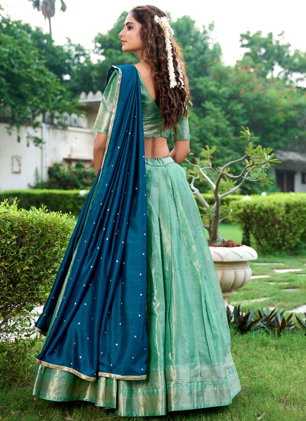 Weaving Zari Kanchipuram Silk A - Line Lehenga - L2579