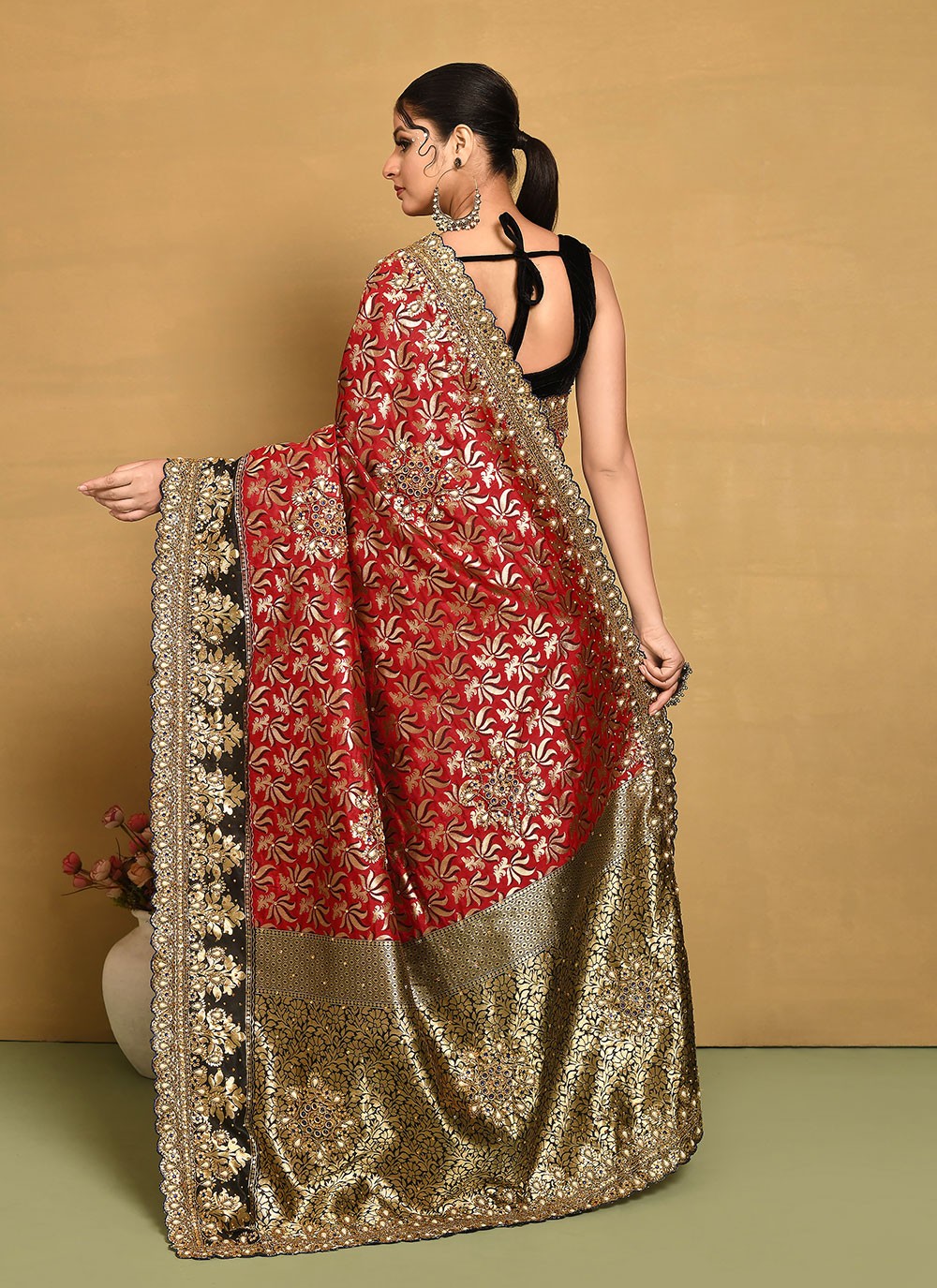 Traditional Hand Embroidery Georgette Saree - S9257