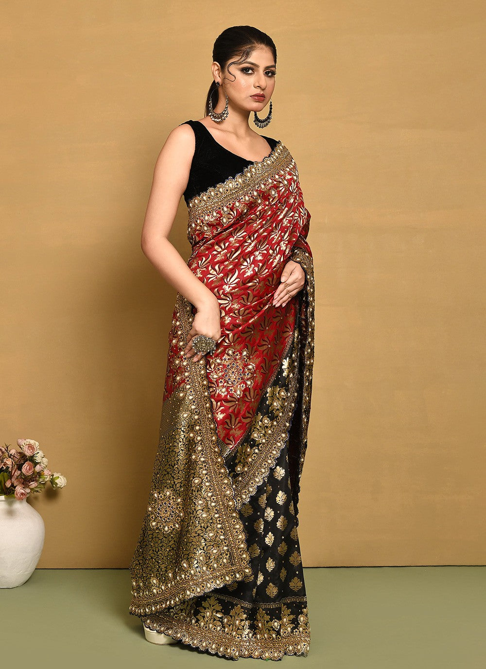 Traditional Hand Embroidery Georgette Saree - S9257