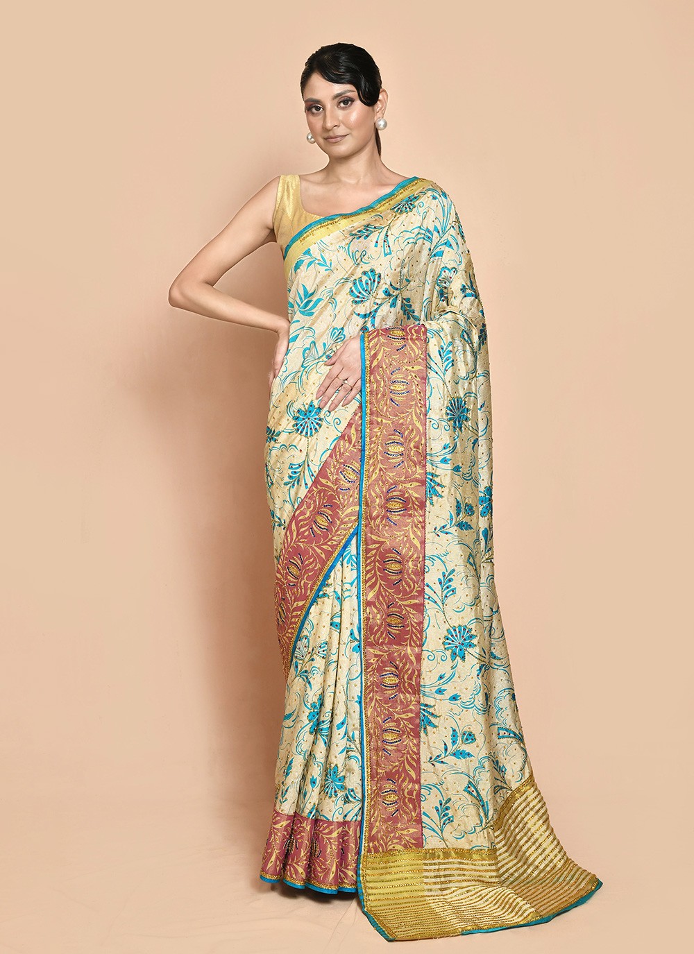 Traditional Hand Embroidery Georgette Saree - S9257