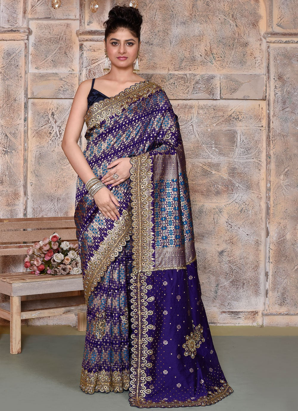 Classic Embroidered Kanjivaram Silk Saree - S7820